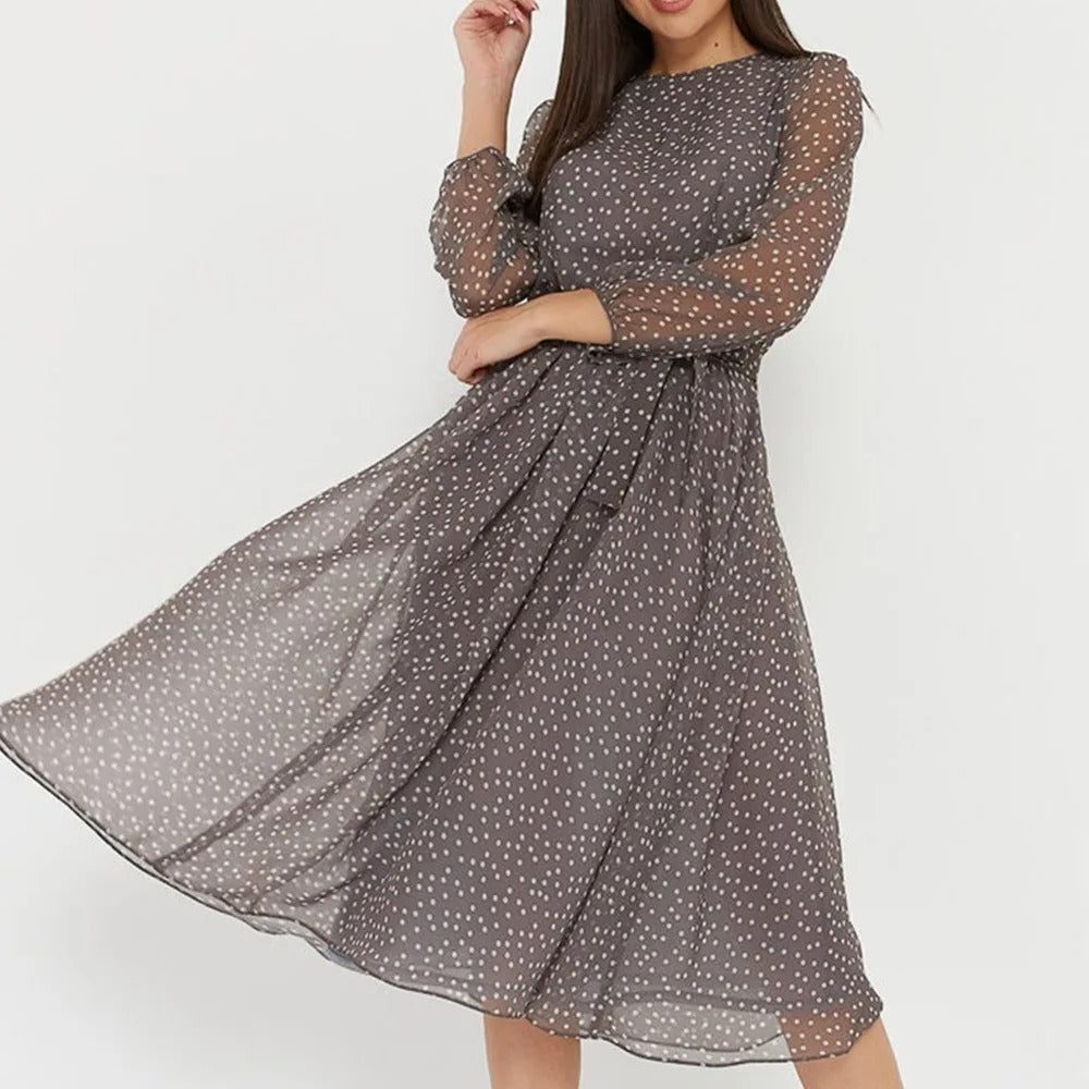 Robe Mi-Longue à Pois avec Manches Bouffantes pour Femme - View 4