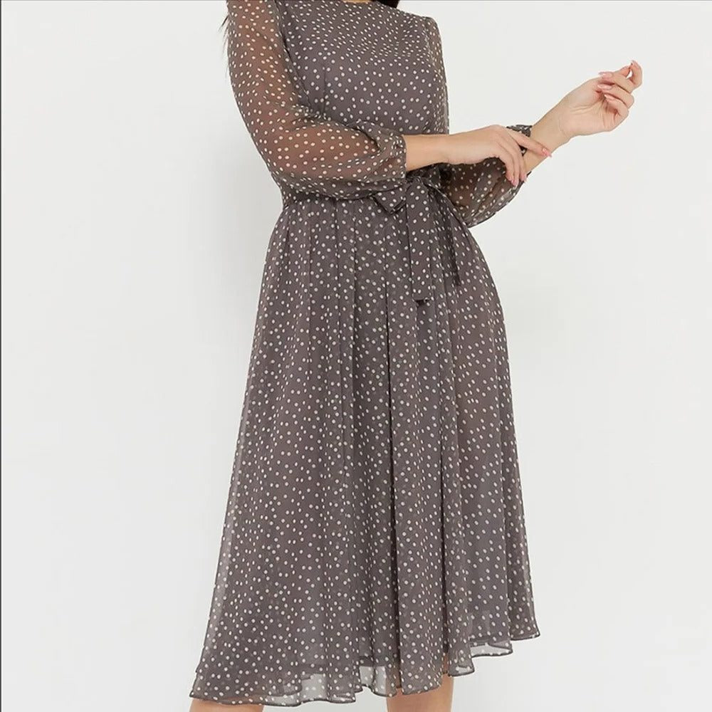 Robe Mi-Longue à Pois avec Manches Bouffantes pour Femme - View 5