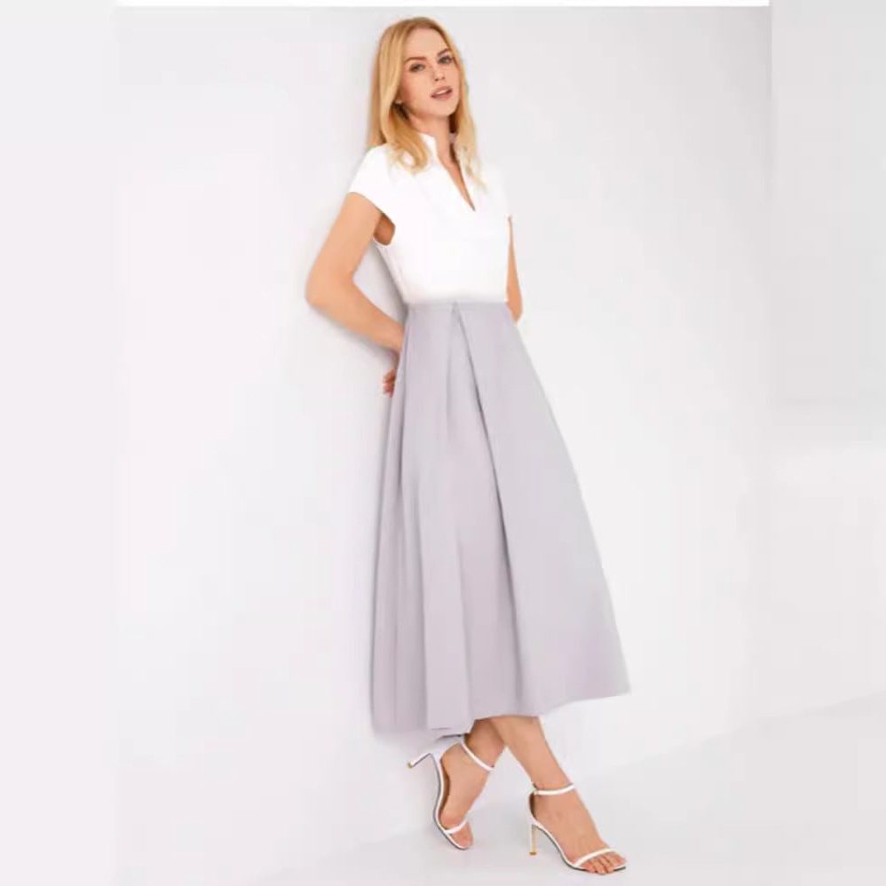 Robe Mi-Longue Évasée avec Col V pour Femme - View 2