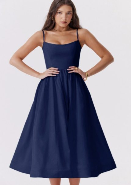 Robe Mi-Longue Évasée avec Lacet Dos pour Femme