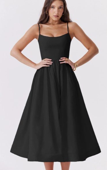 Robe Mi-Longue Évasée avec Lacet Dos pour Femme - Noir