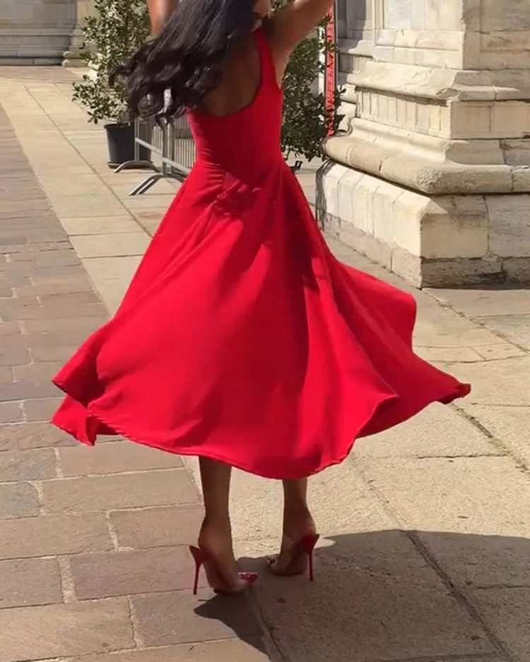 Robe Mi-Longue Évasée sans Manches pour Femme - View 2