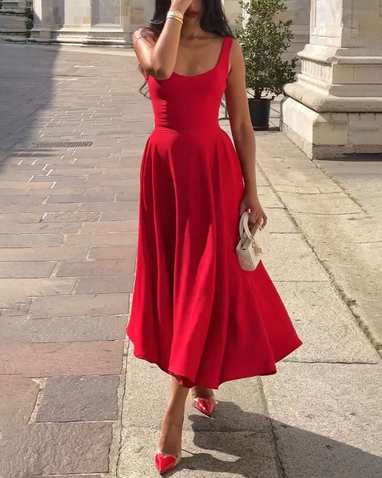 Robe Mi-Longue Évasée sans Manches pour Femme - View 3