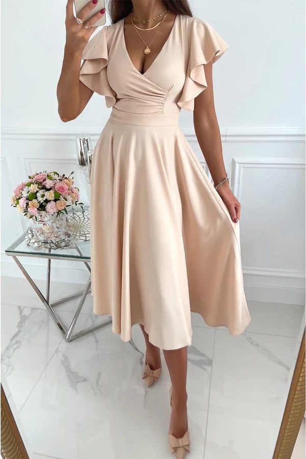 Robe Mi-Longue à Volants pour Femme