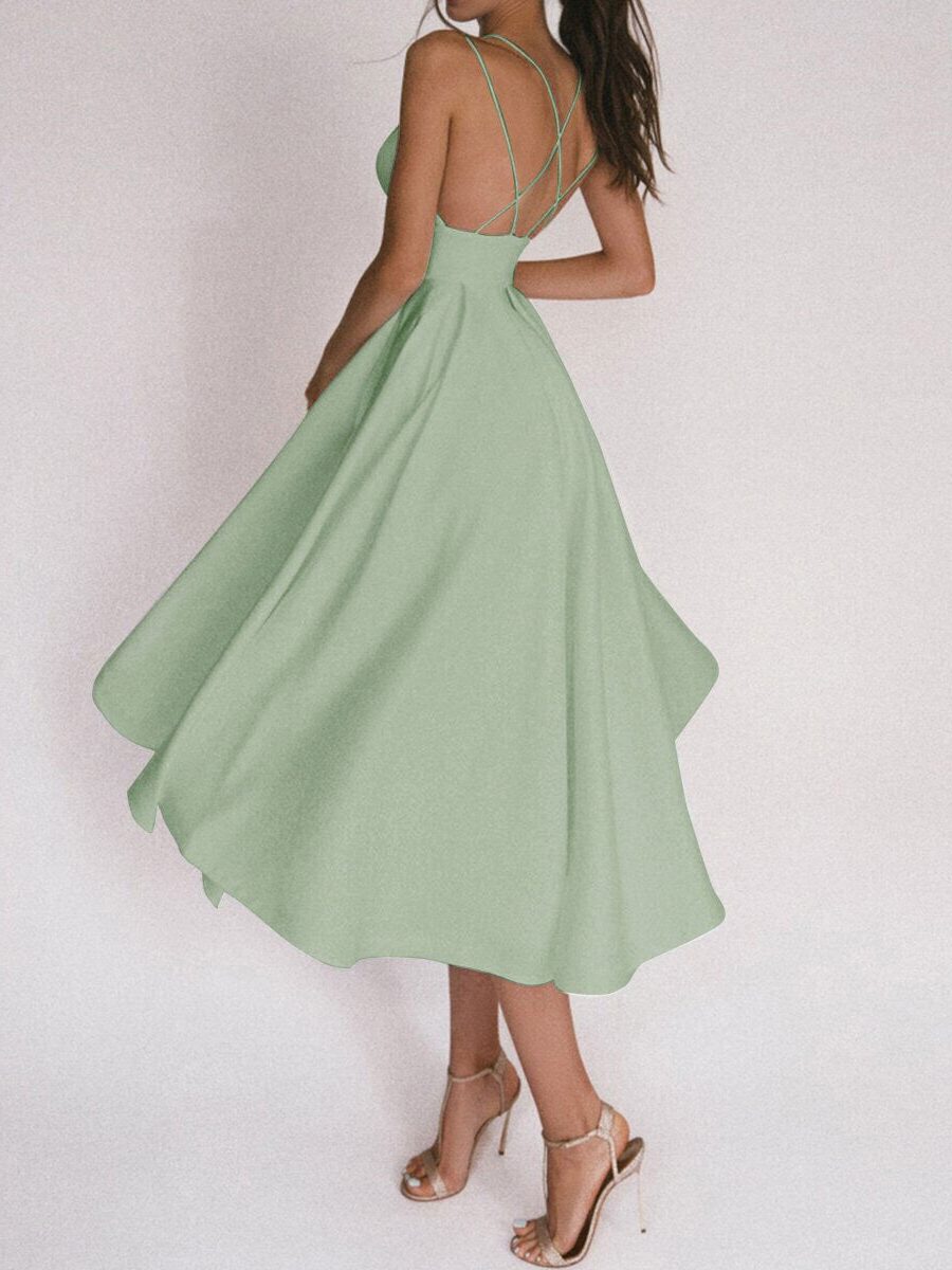 Robe Midi avec Col V et Bretelles Fines pour Femme