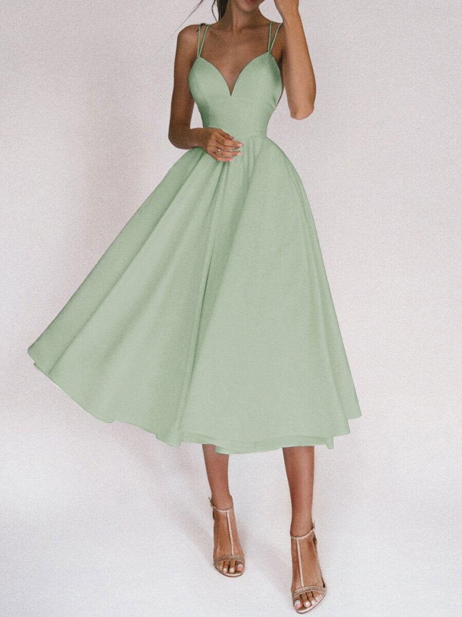 Robe Midi avec Col V et Bretelles Fines pour Femme - Vert