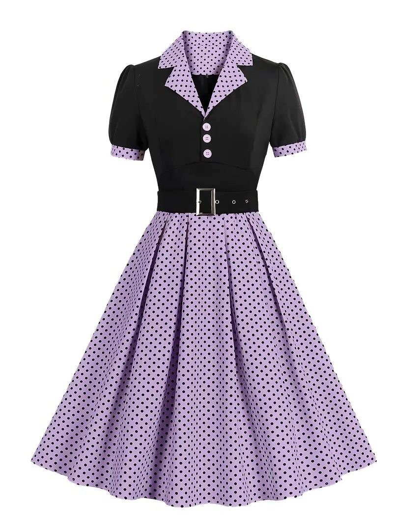 Robe Midi à Pois avec Col Chemise pour Femme