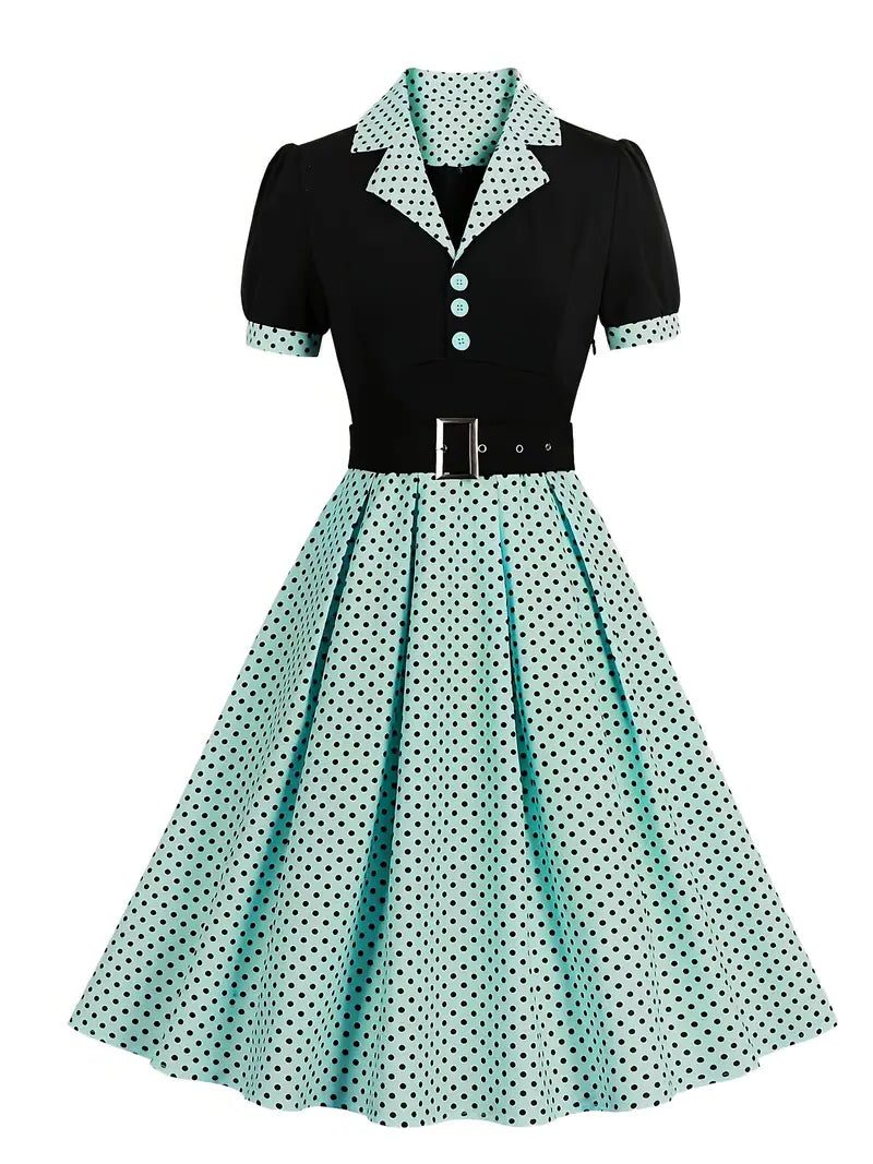 Robe Midi à Pois avec Col Chemise pour Femme