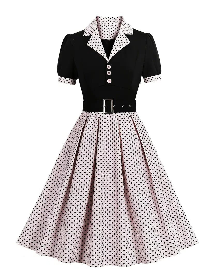 Robe Midi à Pois avec Col Chemise pour Femme - Blanc