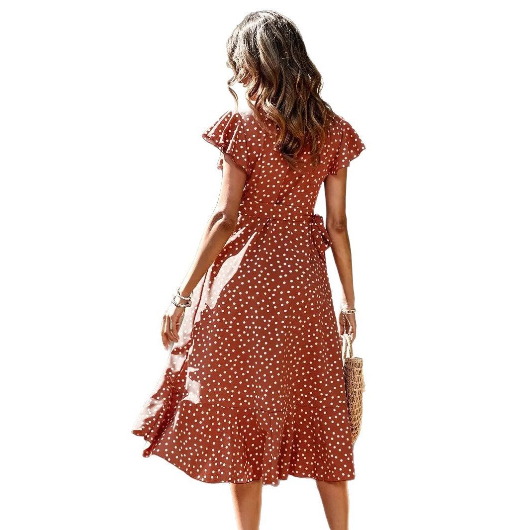 Robe Portefeuille à Pois avec Volants pour Femme - View 5