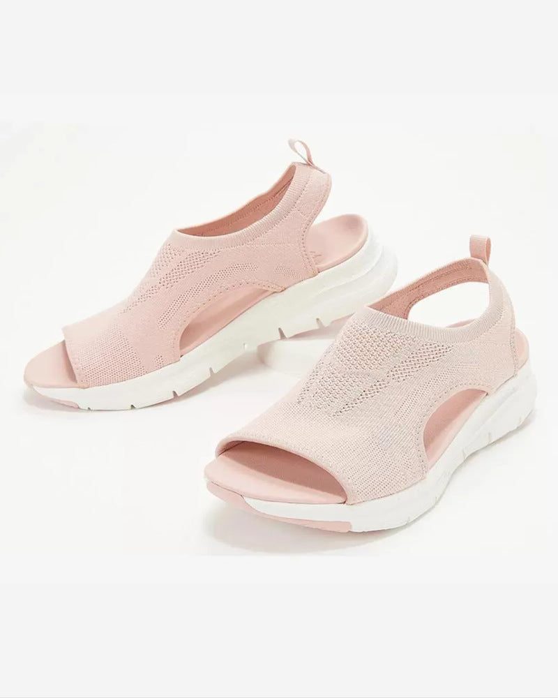 Sandales à Bout Ouvert Tricotées Talon Bloc pour Femme - Rose