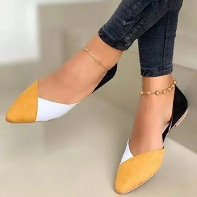 Sandales à Bout Pointu Plates pour Femme - Jaune