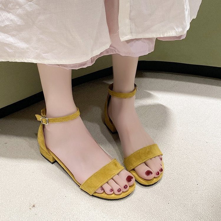 Sandales Ouvertes à Talon Bloc avec Bride Cheville pour Femme
