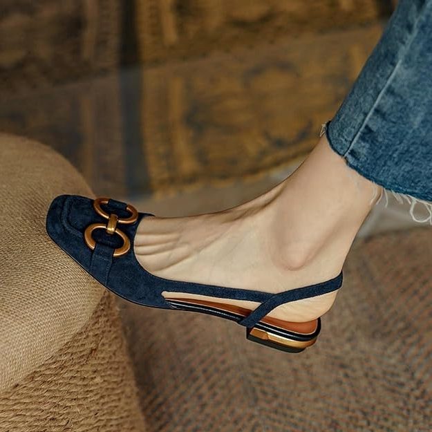 Sandales Plates à Bout Ouvert avec Ornements pour Femme - Bleu marine