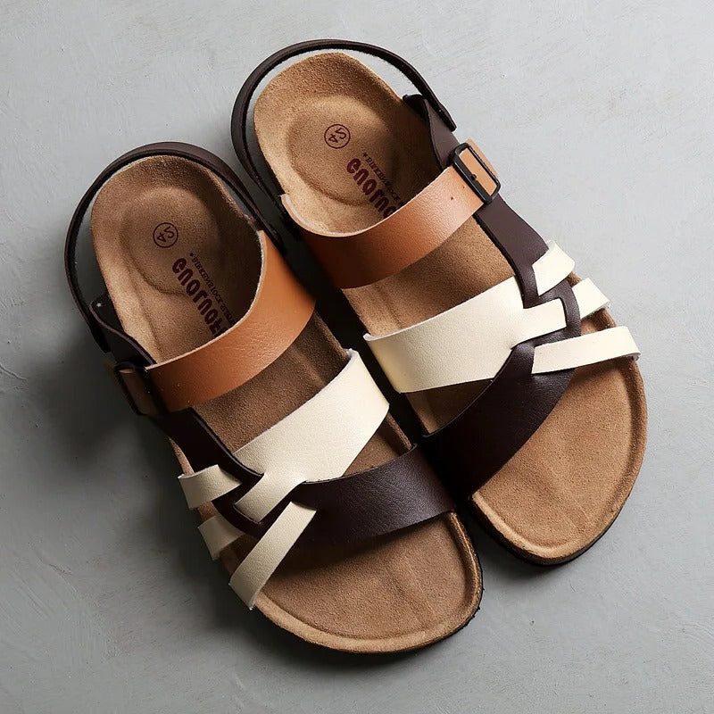 Sandales à Talon Bloc avec Lanières pour Femme - Marron
