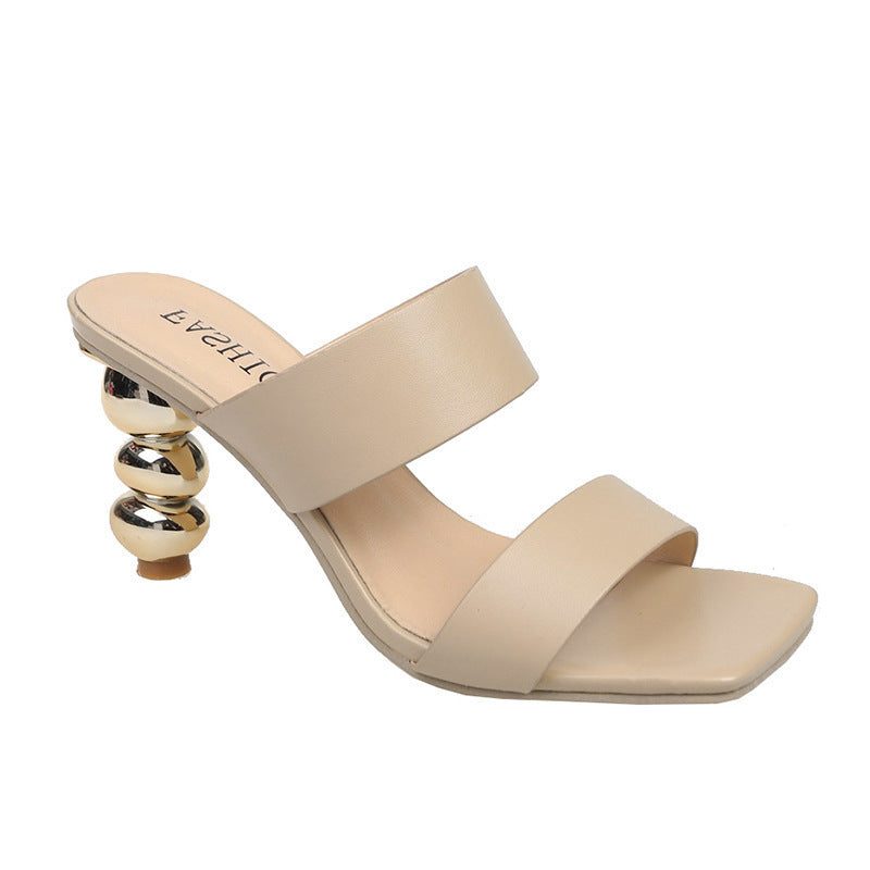Sandales à Talon Bombé avec Double Bride pour Femme - Abricot