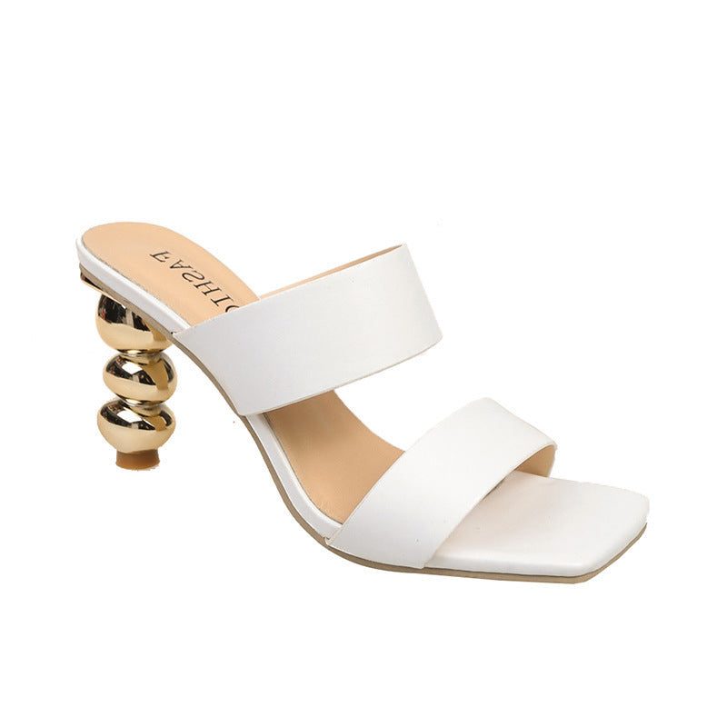 Sandales à Talon Bombé avec Double Bride pour Femme - Blanc