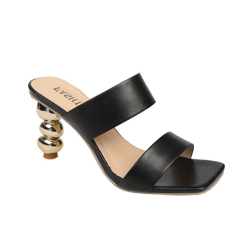 Sandales à Talon Bombé avec Double Bride pour Femme - Noir