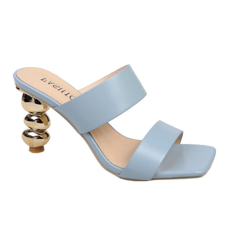 Sandales à Talon Bombé avec Double Bride pour Femme - Bleu clair