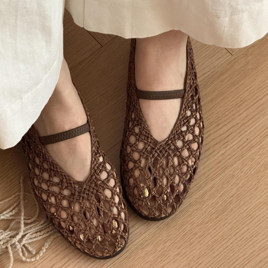 Sandales Tissées à Talon Bloc pour Femme