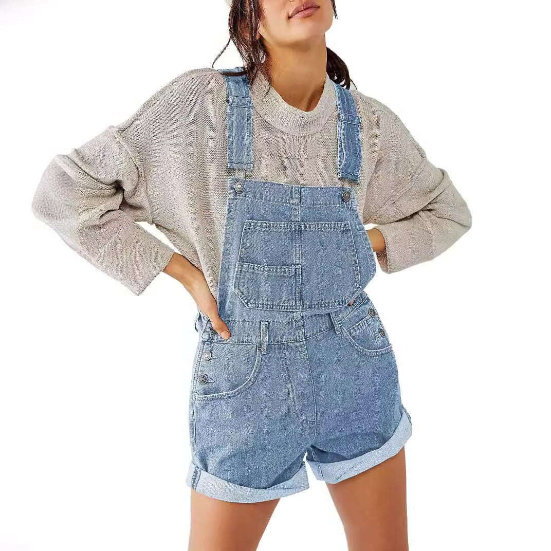 Short Denim à Bretelles Ajustables avec Poches Fonctionnelles pour Femme - View 5