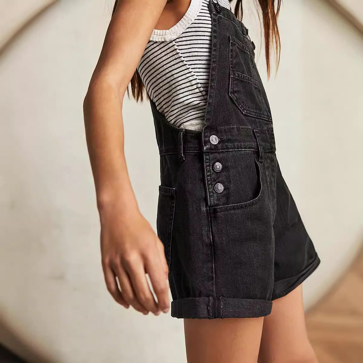 Short Denim à Bretelles Ajustables avec Poches Fonctionnelles pour Femme - View 3