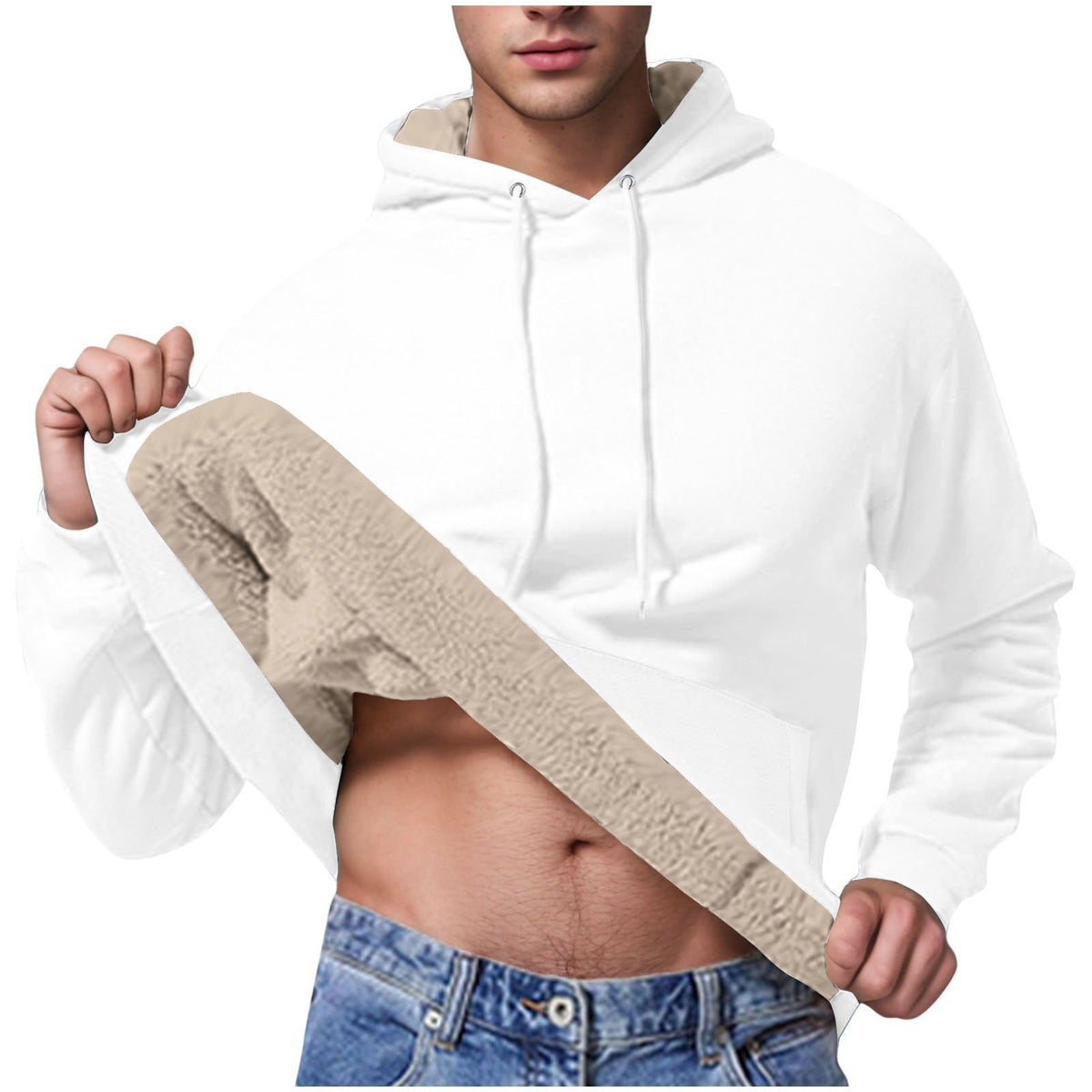 Sweat à Capuche Doublé Polaire pour Homme - Blanc