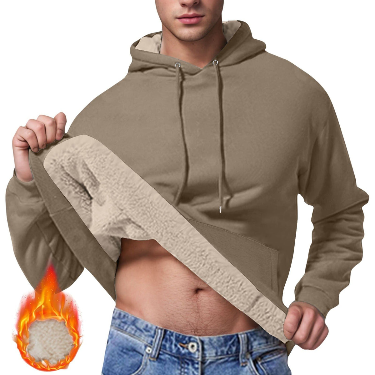 Sweat à Capuche Doublé Polaire pour Homme - Khaki