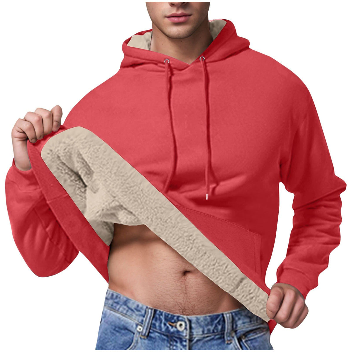 Sweat à Capuche Doublé Polaire pour Homme - Rouge pastèque
