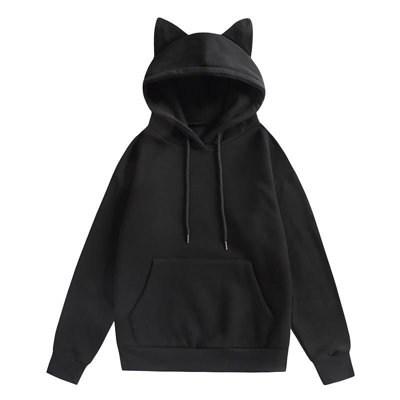 Sweat à Capuche Oreilles de Chat pour Femme - Noir