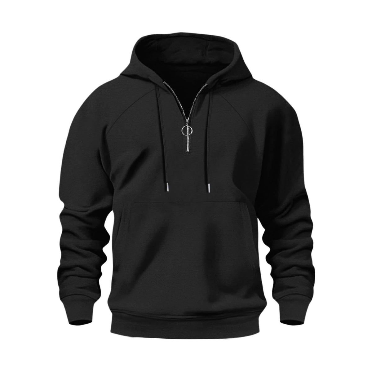 Sweat-Shirt à Capuche avec Demi-Fermeture Éclair pour Homme - Noir