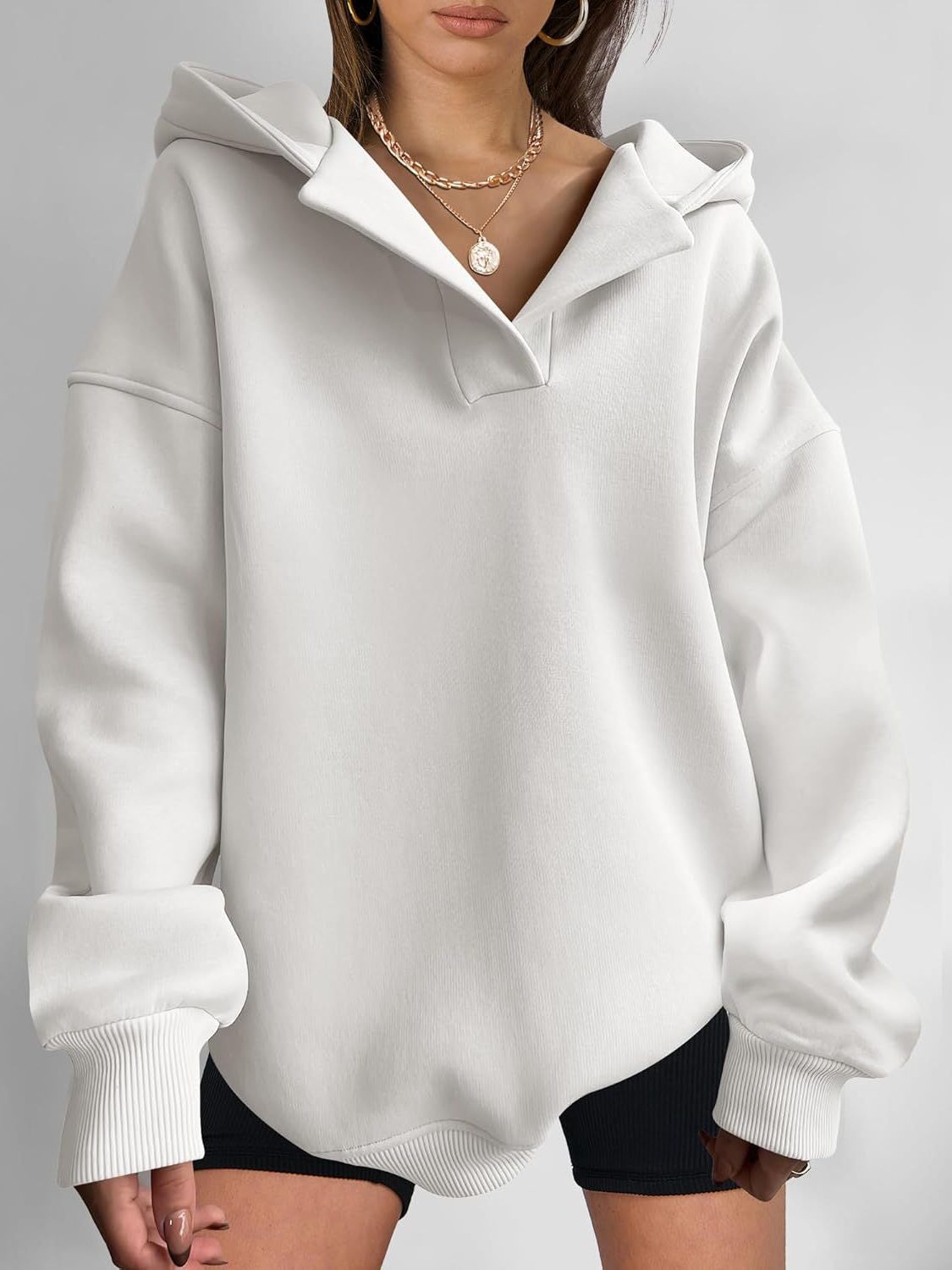 Sweat-shirt Oversize à Fermeture Éclair pour Femme - Blanc
