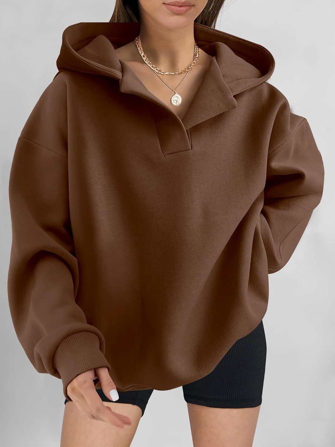 Sweat-shirt Oversize à Fermeture Éclair pour Femme - Marron foncé