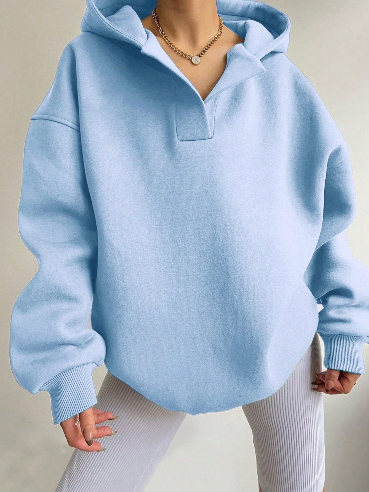 Sweat-shirt Oversize à Fermeture Éclair pour Femme - Bleu clair