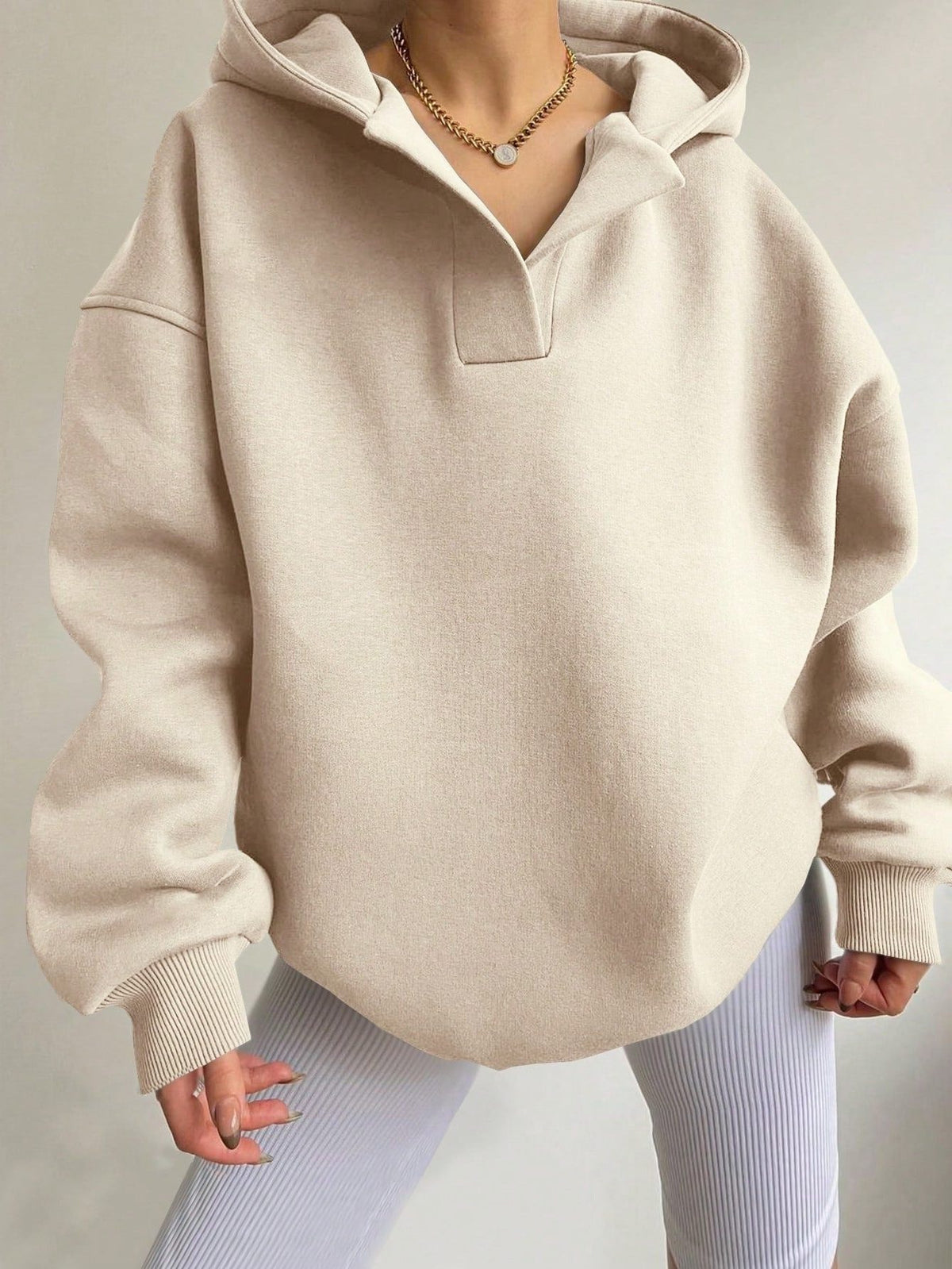 Sweat-shirt Oversize à Fermeture Éclair pour Femme - Beige