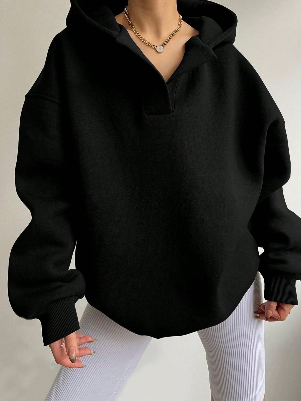 Sweat-shirt Oversize à Fermeture Éclair pour Femme - Noir