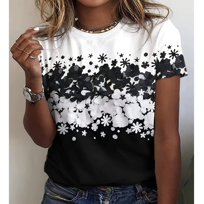 T-Shirt à Fleurs Manches Courtes pour Femme - View 6