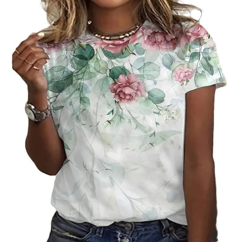 T-Shirt à Fleurs Manches Courtes pour Femme - View 7