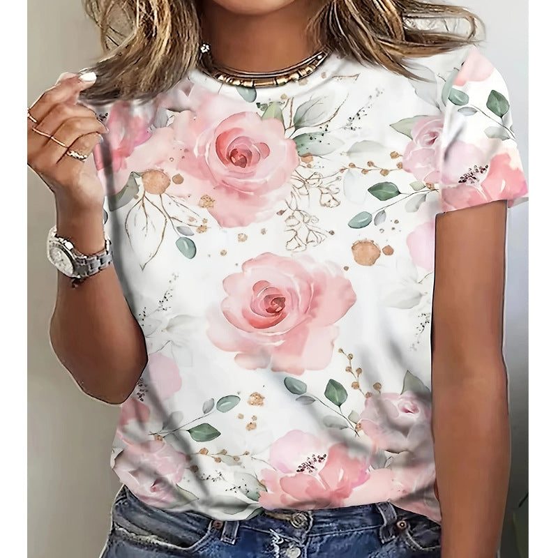 T-Shirt à Fleurs Manches Courtes pour Femme - View 4