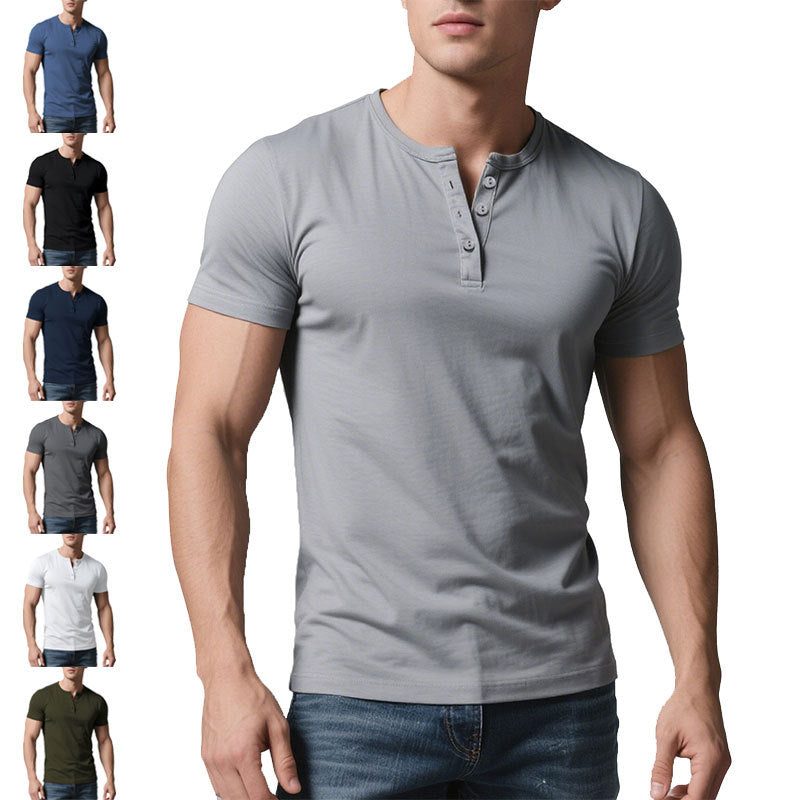 T-shirt Henley Coupe Slim avec Boutonnage pour Homme