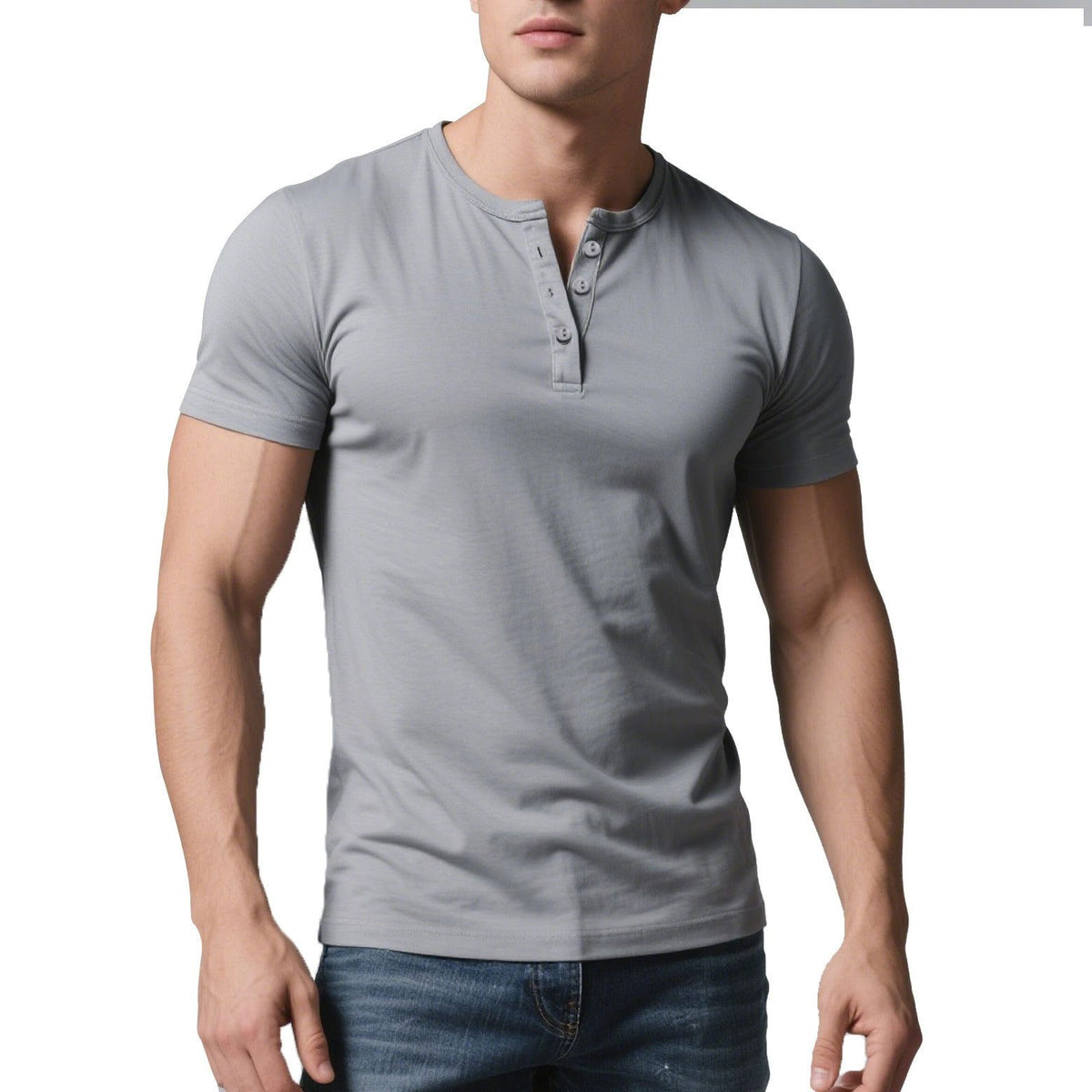 T-shirt Henley Coupe Slim avec Boutonnage pour Homme - Gris clair