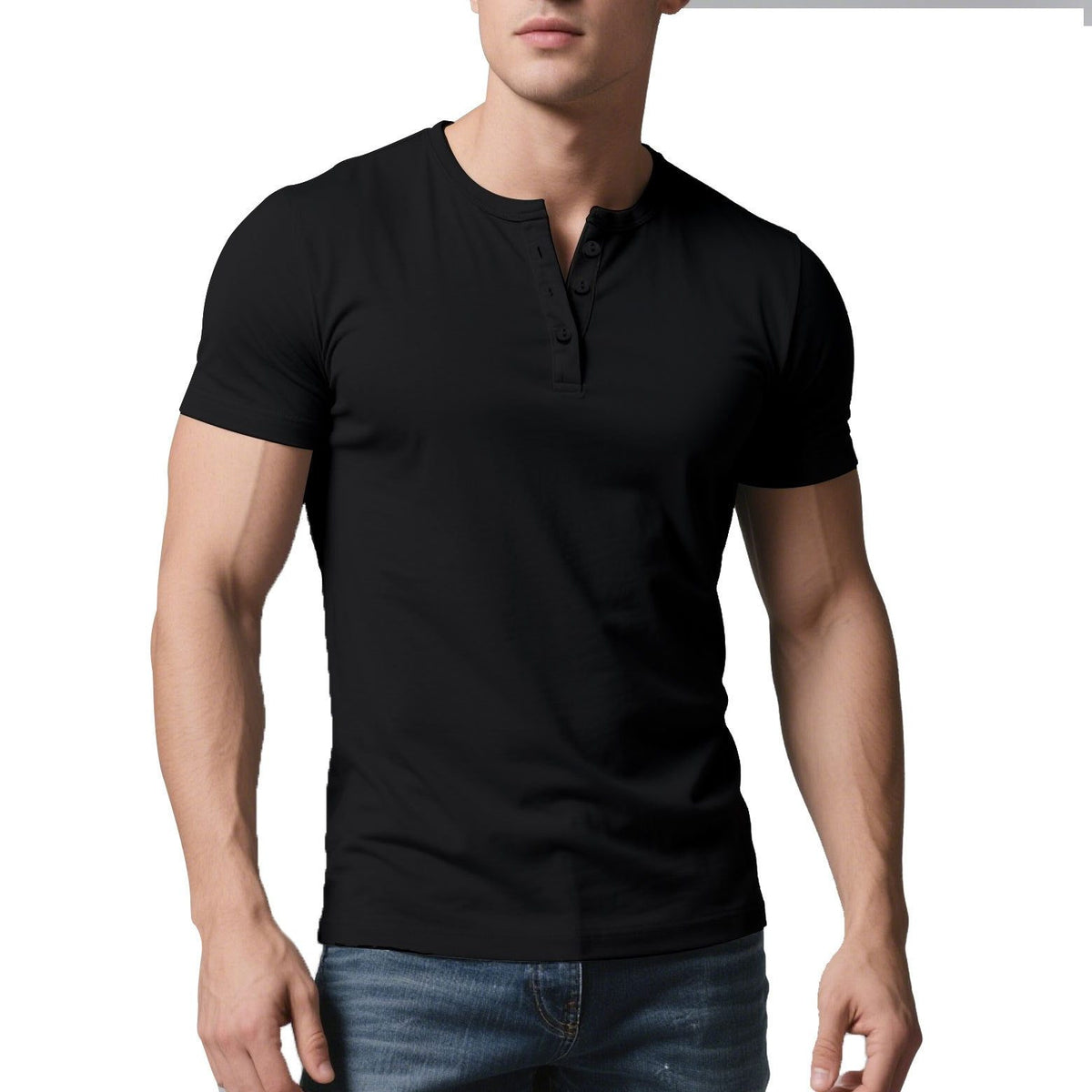 T-shirt Henley Coupe Slim avec Boutonnage pour Homme - Noir