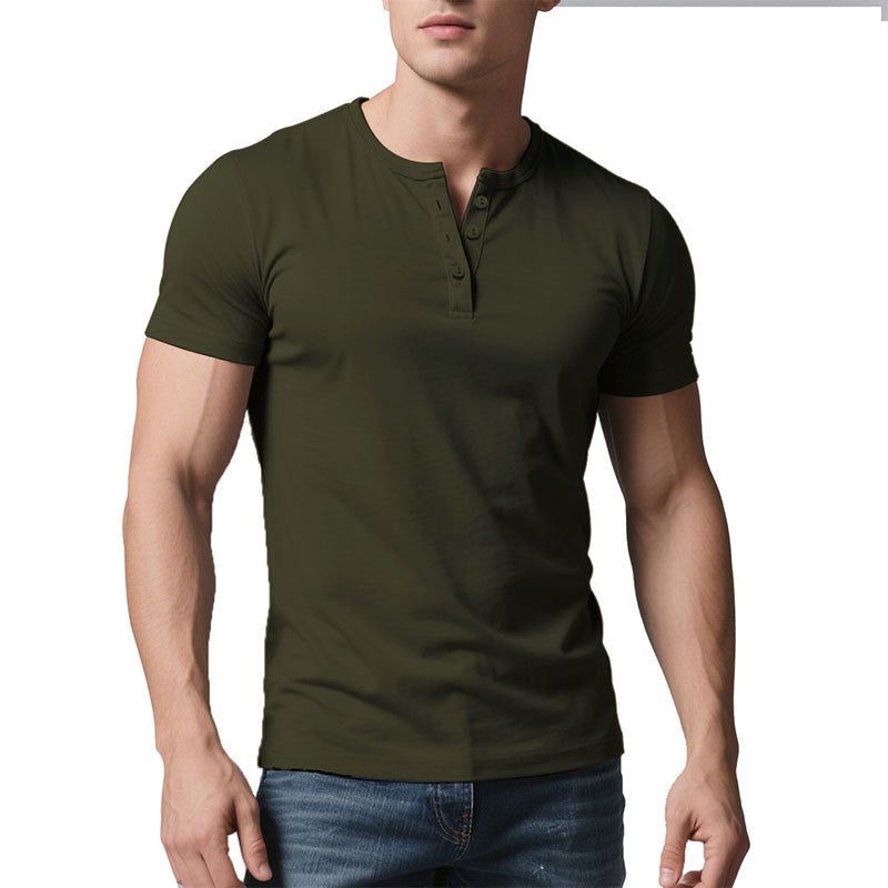 T-shirt Henley Coupe Slim avec Boutonnage pour Homme - Vert olive