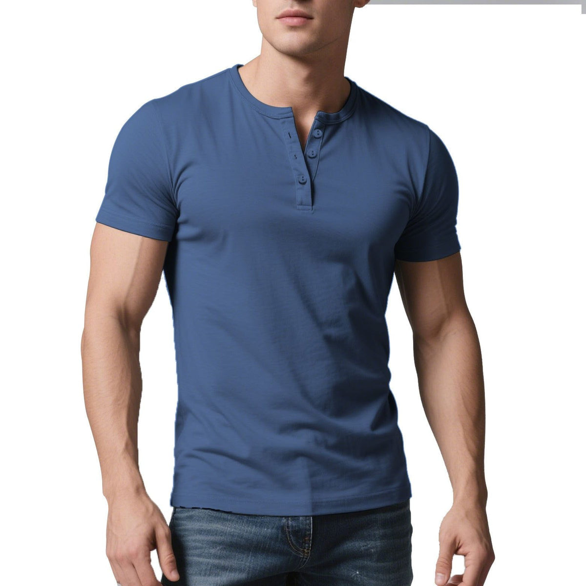 T-shirt Henley Coupe Slim avec Boutonnage pour Homme - Bleu