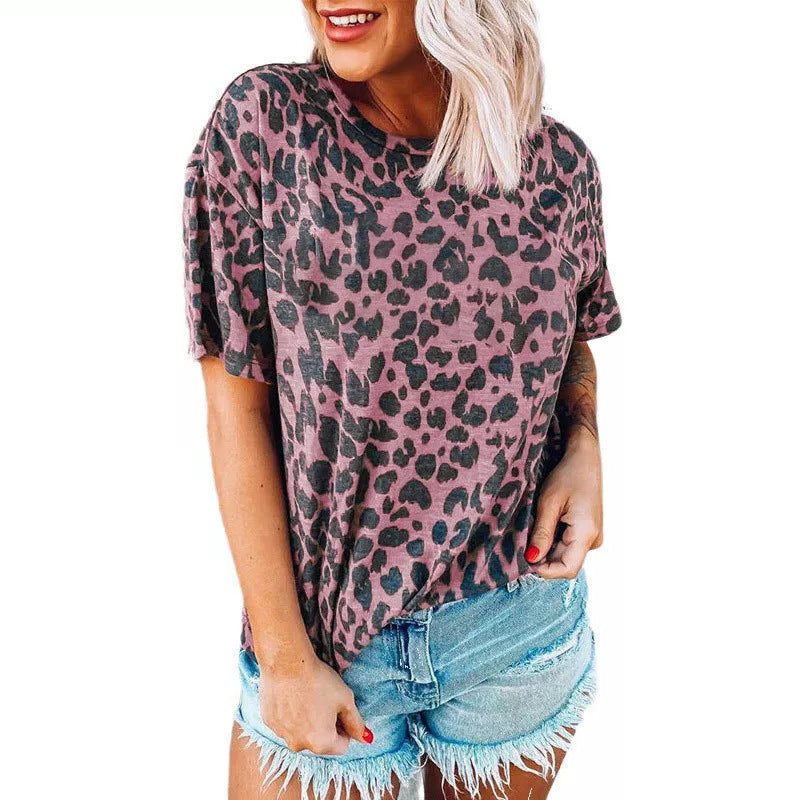 T-Shirt Imprimé Léopard à Manches Courtes pour Femme - View 3