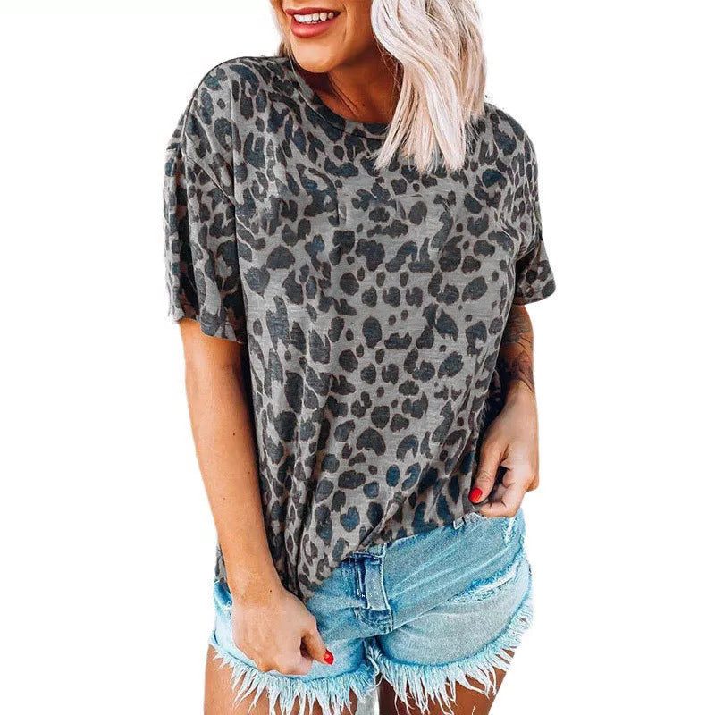 T-Shirt Imprimé Léopard à Manches Courtes pour Femme - View 4