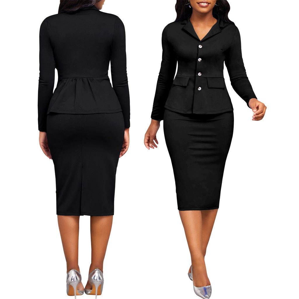 Tailleur-Pantalon Cramoisi à Manches Longues pour Femme - Noir