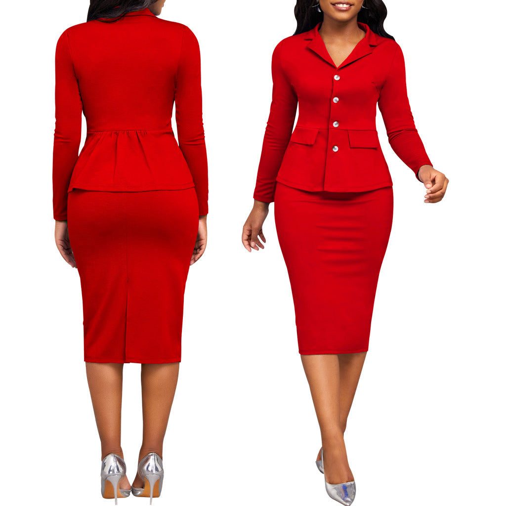Tailleur-Pantalon Cramoisi à Manches Longues pour Femme - Rouge - ÉPUISÉ