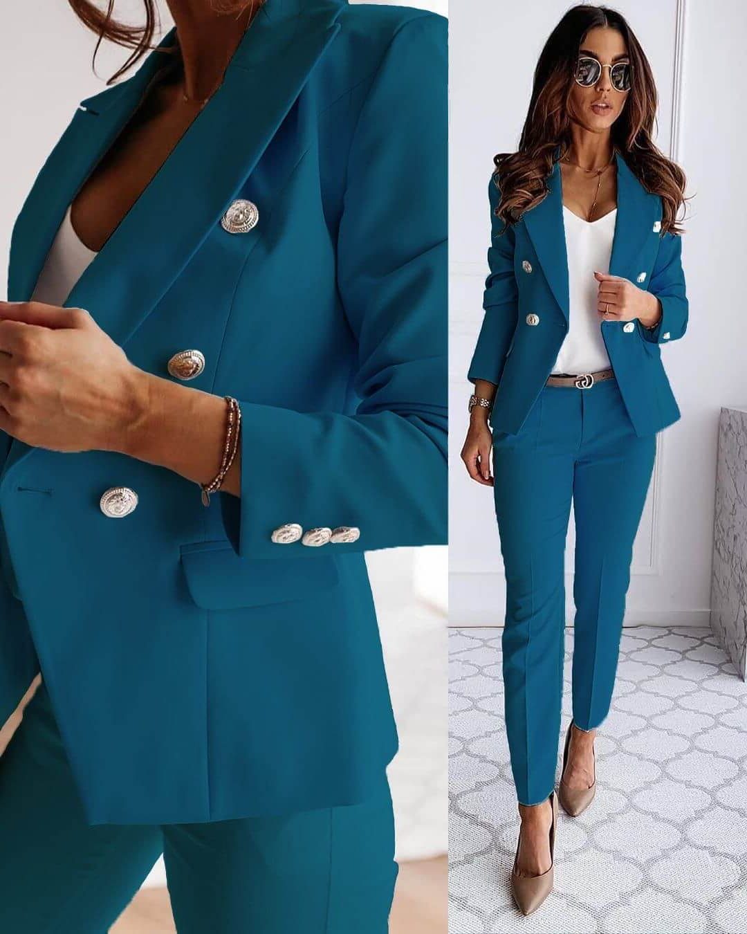 Tailleur-Pantalon Double Boutonnage pour Femme - View 2