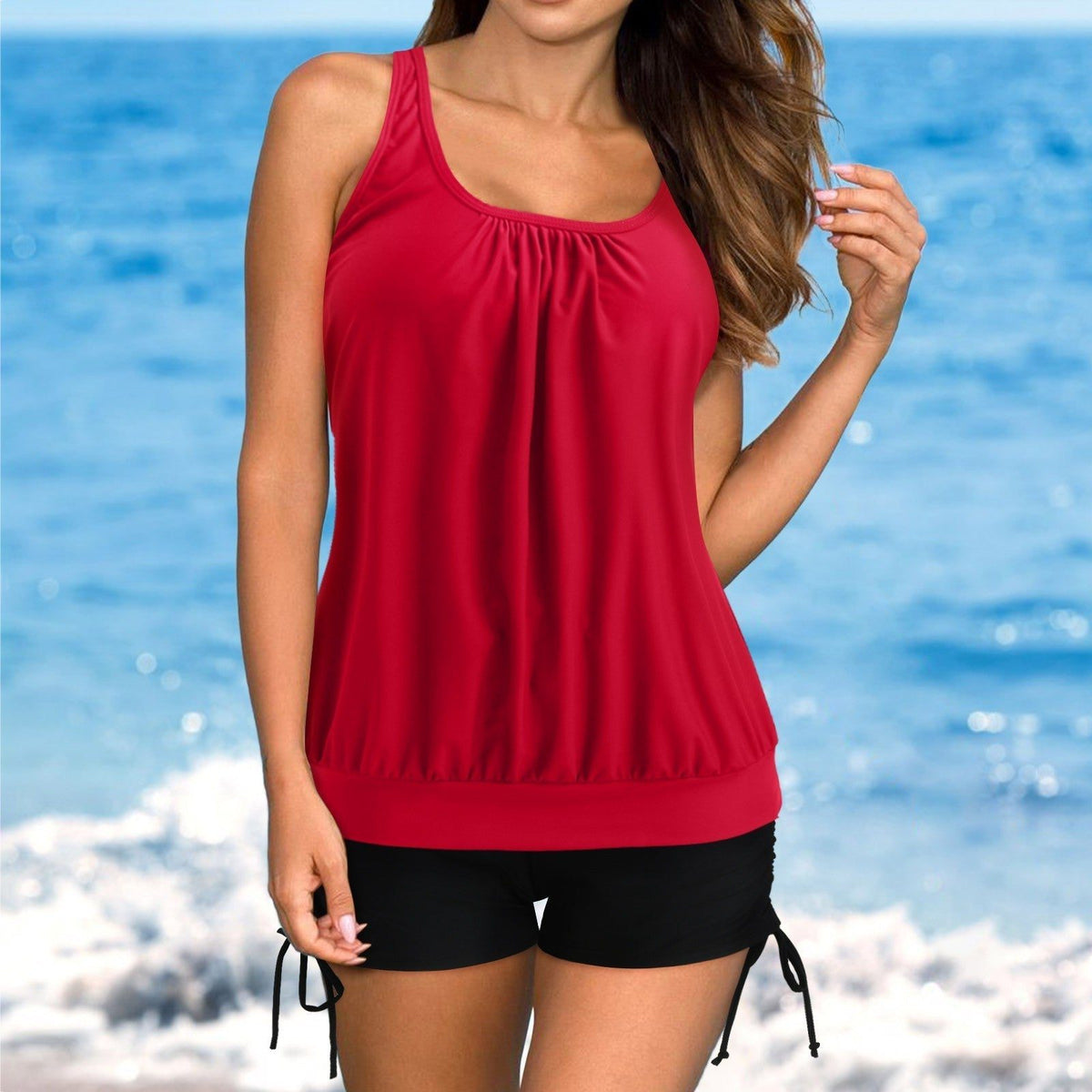 Tankini à Encolure Ronde avec Short pour Femme